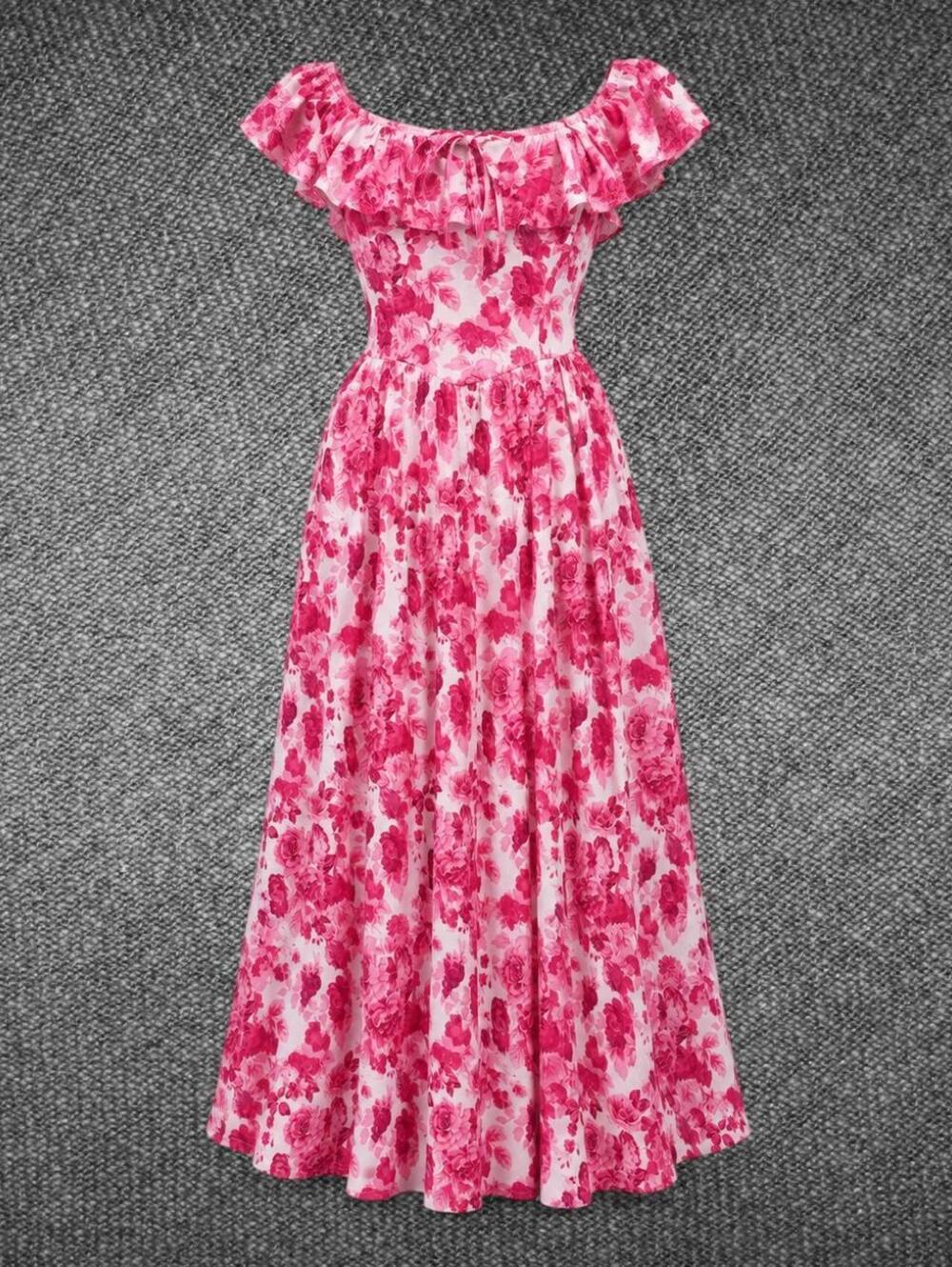Grace Karin Pink Floral Ruffle Maxi Dress Size M